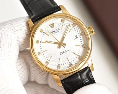 Rolex Geneve Cellini Men 40mm Citizen 8215 Movement 316L Steel Waterproof 100m Gold Face Watch